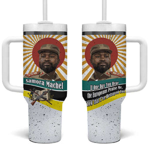Samora Machel Tumbler With Handle Radiant Sunburst Bold Anti-Colonial Quote Mozambique Liberation - African Revolutionary Art - African Pride