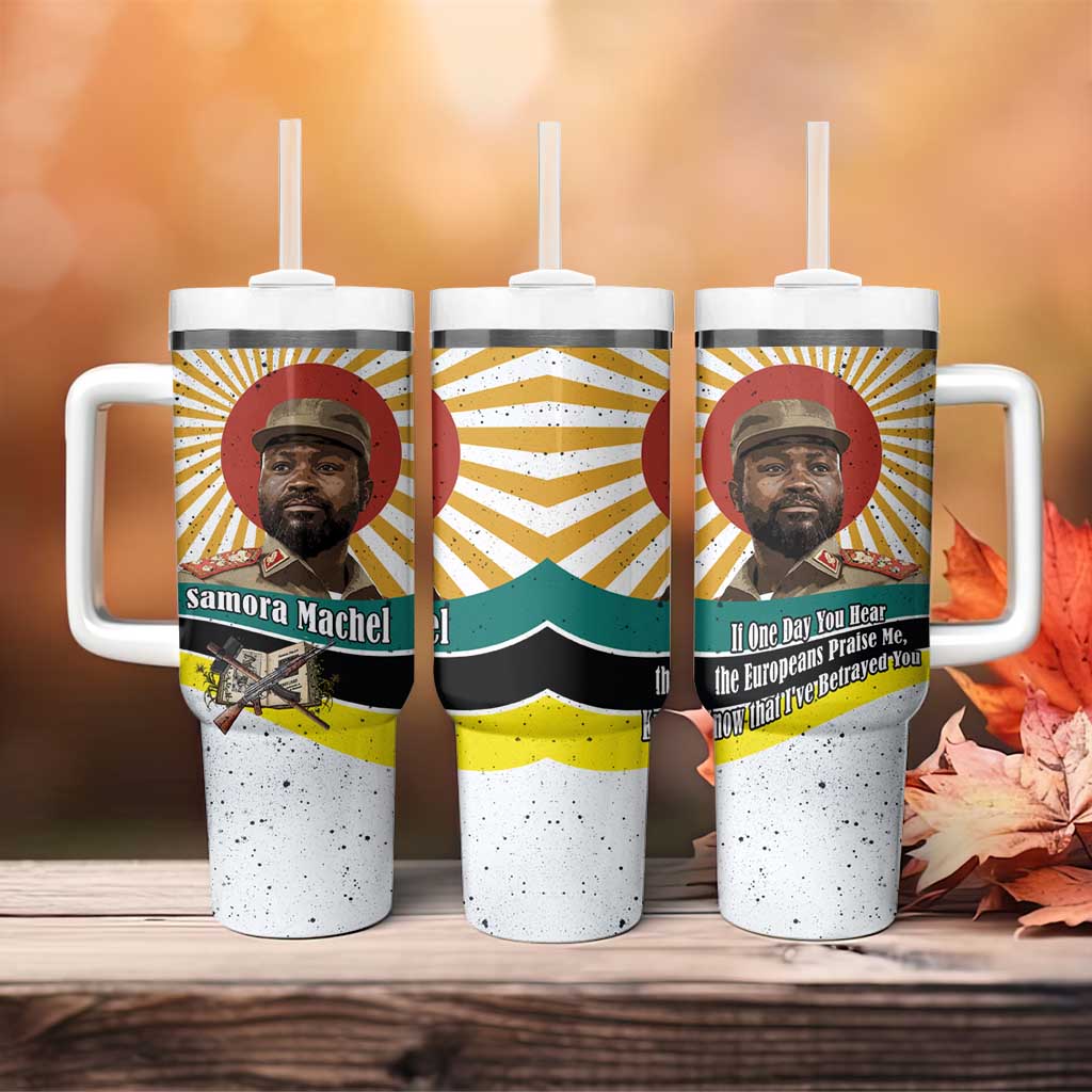 Samora Machel Tumbler With Handle Radiant Sunburst Bold Anti-Colonial Quote Mozambique Liberation - African Revolutionary Art - African Pride