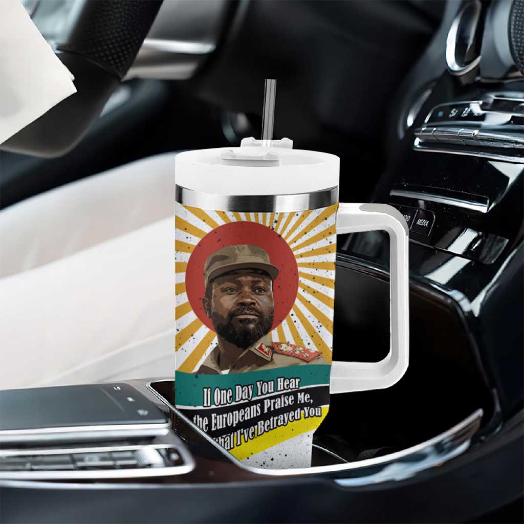 Samora Machel Tumbler With Handle Radiant Sunburst Bold Anti-Colonial Quote Mozambique Liberation - African Revolutionary Art - African Pride