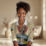 Samora Machel Women Casual Shirt Radiant Sunburst Bold Anti-Colonial Quote Mozambique Liberation - African Revolutionary Art - African Pride