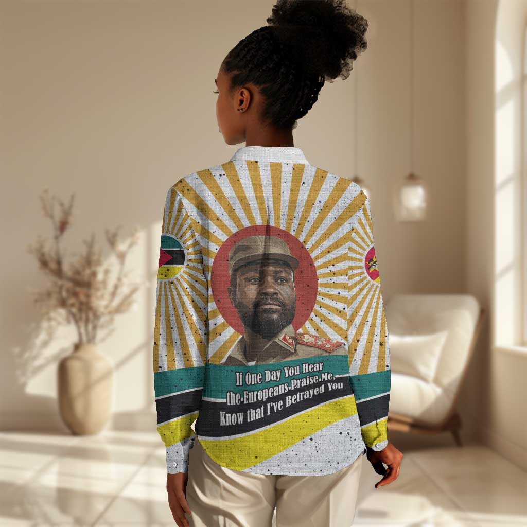 Samora Machel Women Casual Shirt Radiant Sunburst Bold Anti-Colonial Quote Mozambique Liberation - African Revolutionary Art - African Pride