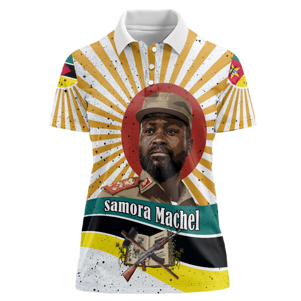 Samora Machel Women Polo Shirt Radiant Sunburst Bold Anti-Colonial Quote Mozambique Liberation - African Revolutionary Art - African Pride