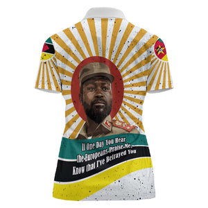Samora Machel Women Polo Shirt Radiant Sunburst Bold Anti-Colonial Quote Mozambique Liberation - African Revolutionary Art - African Pride