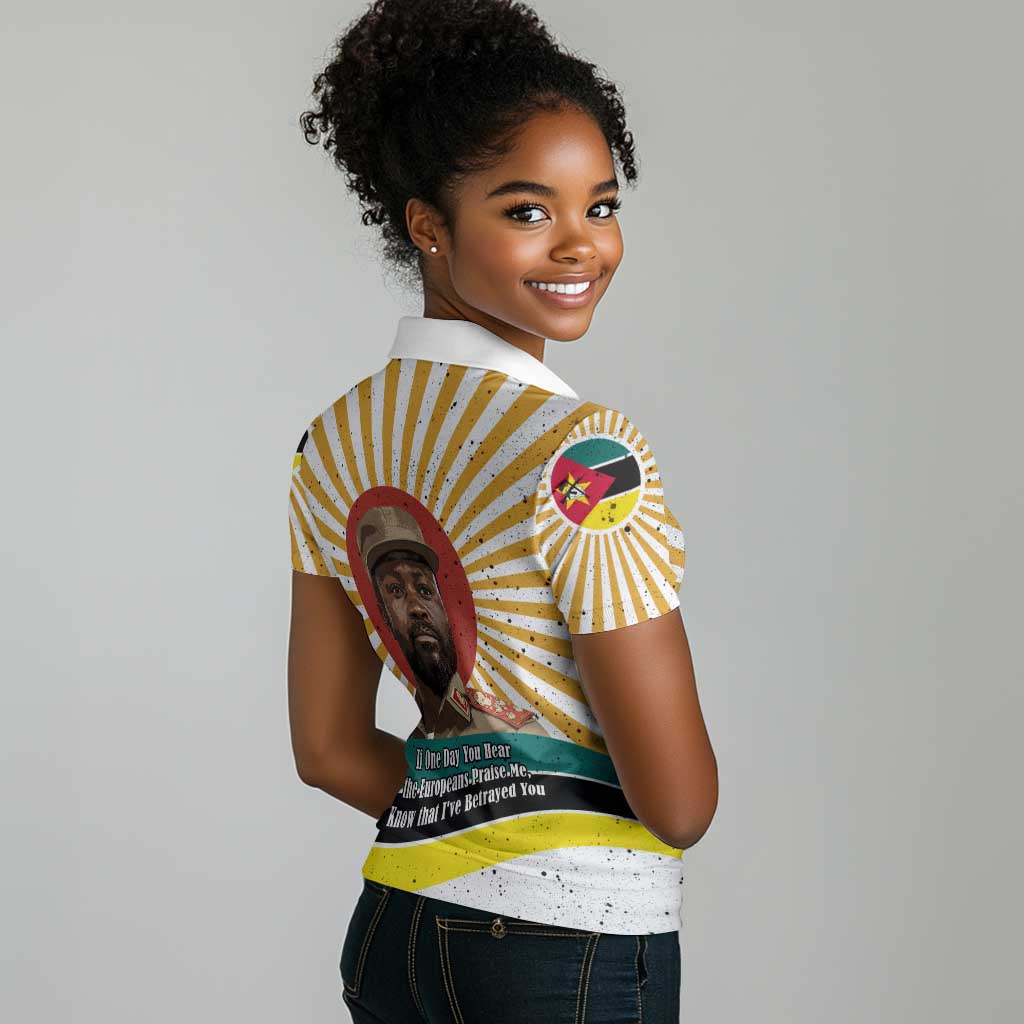 Samora Machel Women Polo Shirt Radiant Sunburst Bold Anti-Colonial Quote Mozambique Liberation - African Revolutionary Art - African Pride