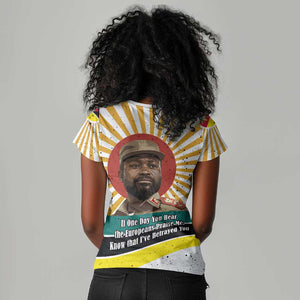 Samora Machel Women V-Neck T-Shirt Radiant Sunburst Bold Anti-Colonial Quote Mozambique Liberation - African Revolutionary Art - African Pride