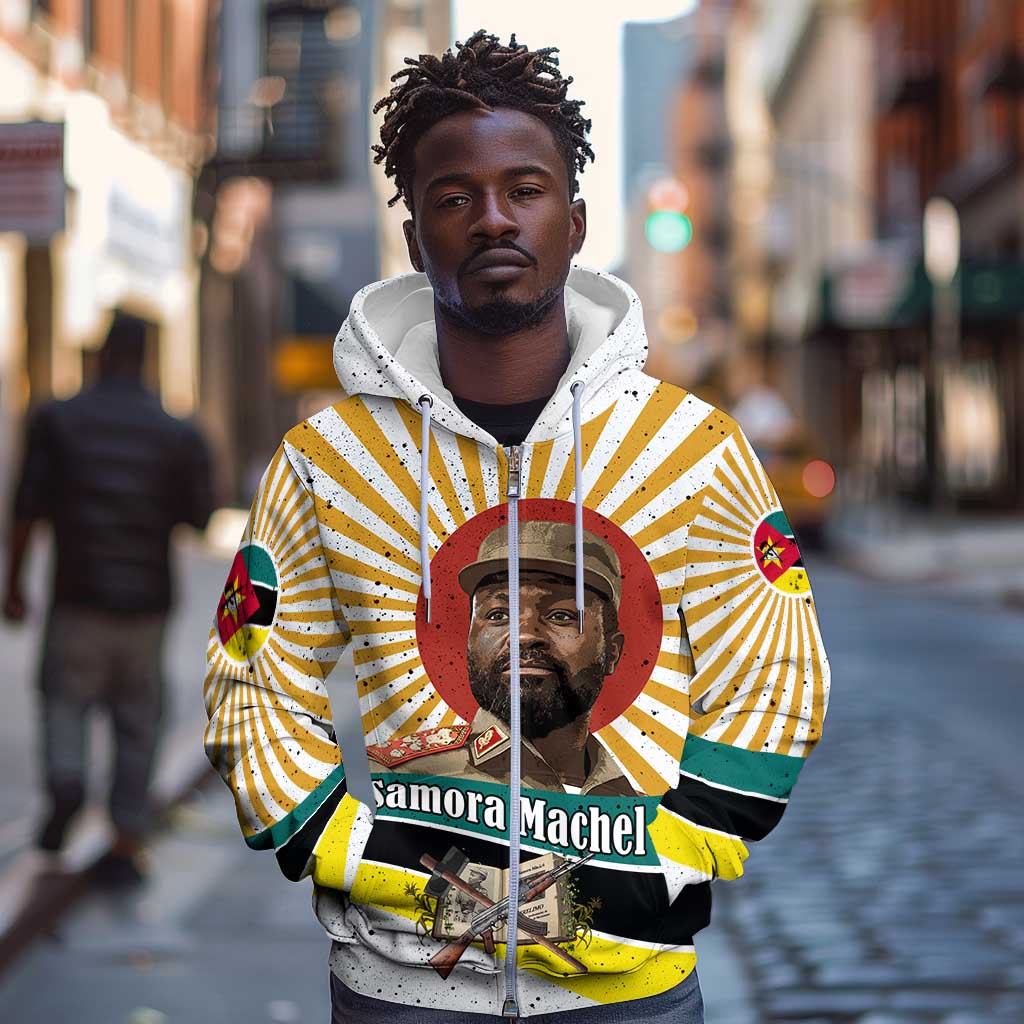 Samora Machel Zip Hoodie Radiant Sunburst Bold Anti-Colonial Quote Mozambique Liberation - African Revolutionary Art - African Pride