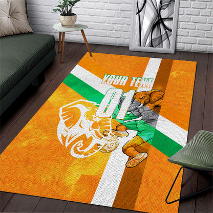 Personalized Ivory Coast Football Area Rug Elephant Mascot Flag - Comic Style Graphic