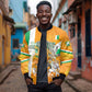 Personalized Ivory Coast Football Bomber Jacket Elephant Mascot Flag - Comic Style Graphic