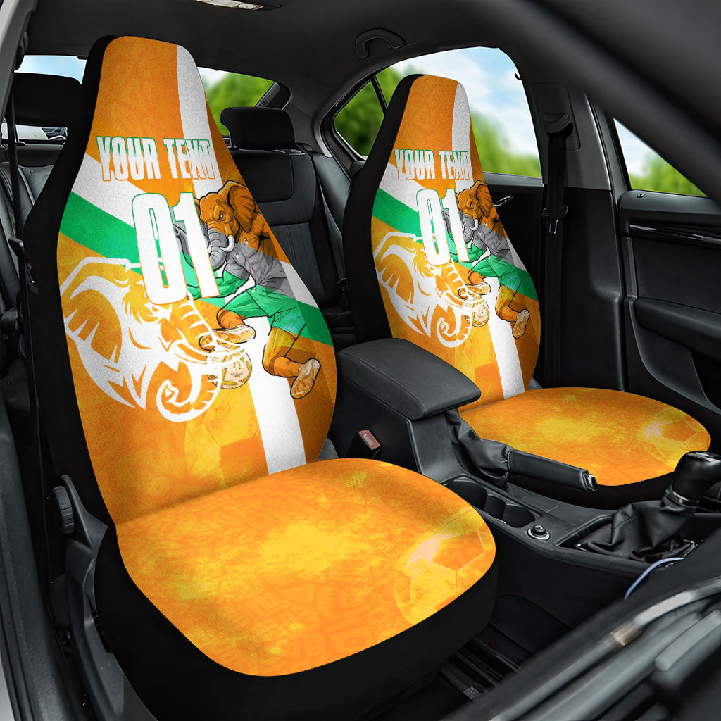 Personalized Ivory Coast Football Car Seat Cover Elephant Mascot Flag - Comic Style Graphic