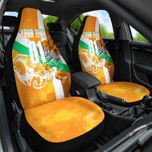Personalized Ivory Coast Football Car Seat Cover Elephant Mascot Flag - Comic Style Graphic