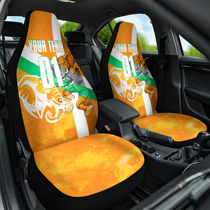 Personalized Ivory Coast Football Car Seat Cover Elephant Mascot Flag - Comic Style Graphic