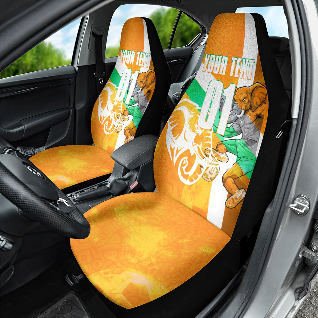 Personalized Ivory Coast Football Car Seat Cover Elephant Mascot Flag - Comic Style Graphic