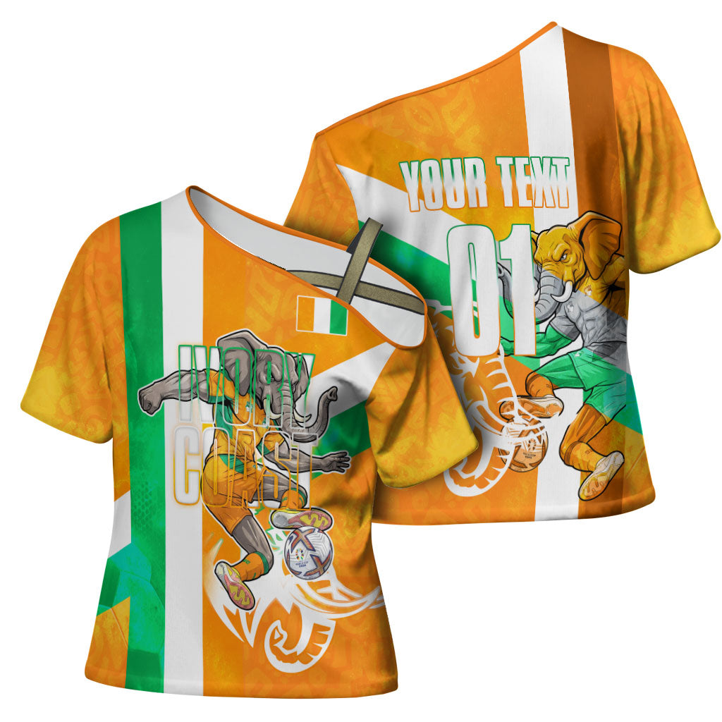 Personalized Ivory Coast Football Cross Shoulder Shirt Elephant Mascot Flag - Comic Style Graphic