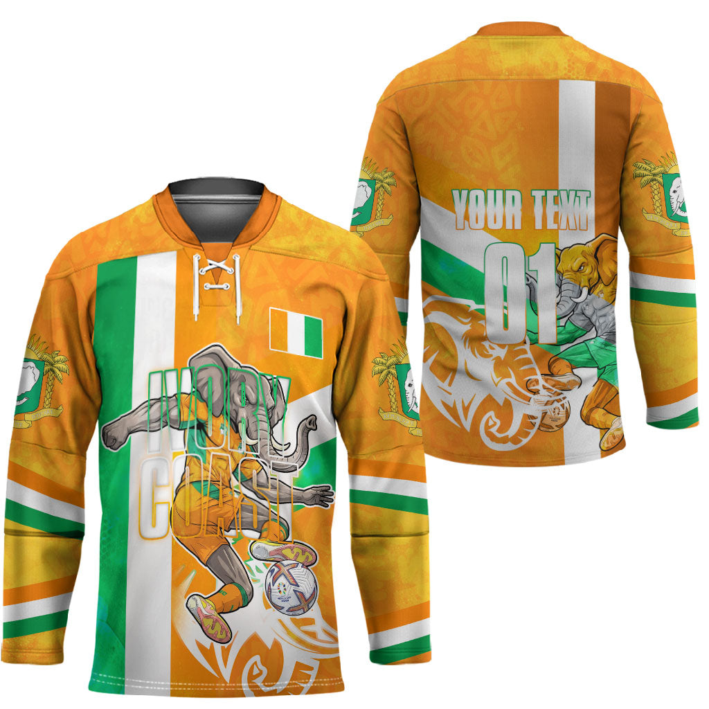 Personalized Ivory Coast Football Hockey Jersey Elephant Mascot Flag - Comic Style Graphic