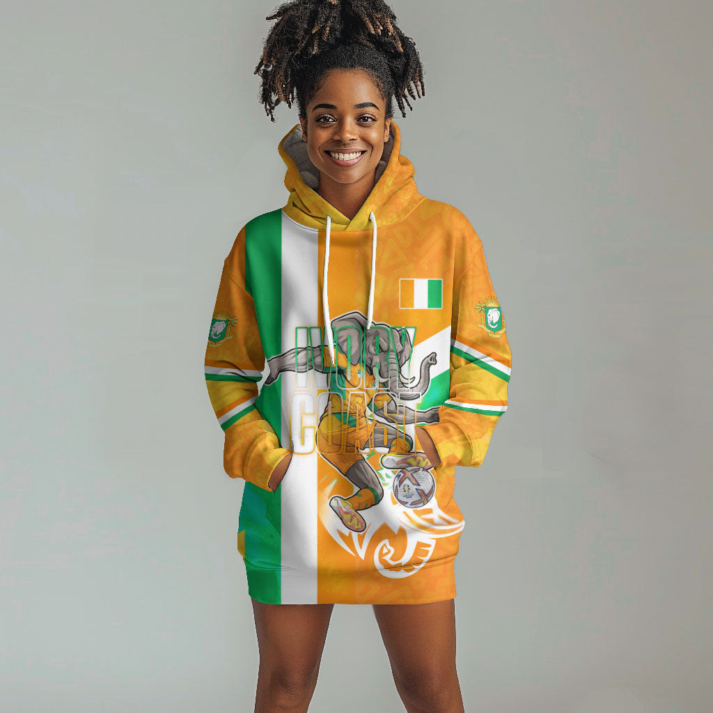 Personalized Ivory Coast Football Hoodie Dress Elephant Mascot Flag - Comic Style Graphic