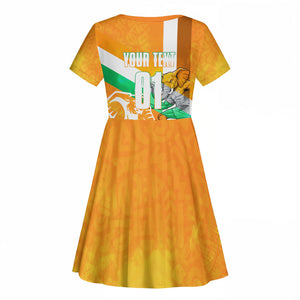 Personalized Ivory Coast Football Kid Short Sleeve Dress Elephant Mascot Flag - Comic Style Graphic