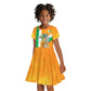 Personalized Ivory Coast Football Kid Short Sleeve Dress Elephant Mascot Flag - Comic Style Graphic
