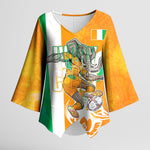Personalized Ivory Coast Football Kimono Sleeve Blouse Elephant Mascot Flag - Comic Style Graphic