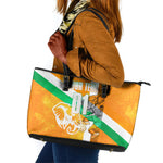 Personalized Ivory Coast Football Leather Tote Bag Elephant Mascot Flag - Comic Style Graphic