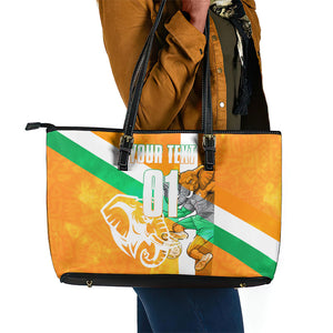 Personalized Ivory Coast Football Leather Tote Bag Elephant Mascot Flag - Comic Style Graphic