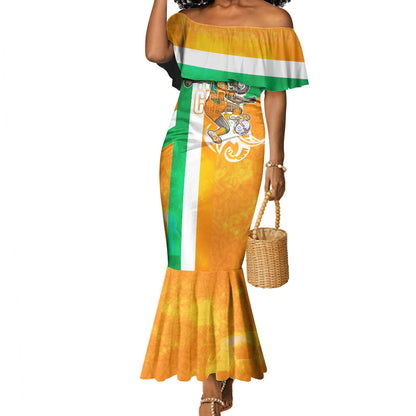 Personalized Ivory Coast Football Mermaid Dress Elephant Mascot Flag - Comic Style Graphic