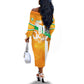 Personalized Ivory Coast Football Off The Shoulder Long Sleeve Dress Elephant Mascot Flag - Comic Style Graphic