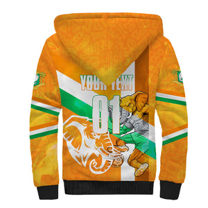 Personalized Ivory Coast Football Sherpa Hoodie Elephant Mascot Flag - Comic Style Graphic