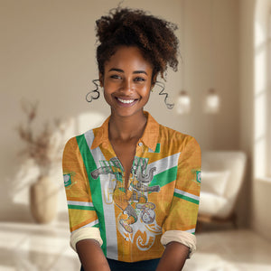 Personalized Ivory Coast Football Women Casual Shirt Elephant Mascot Flag - Comic Style Graphic
