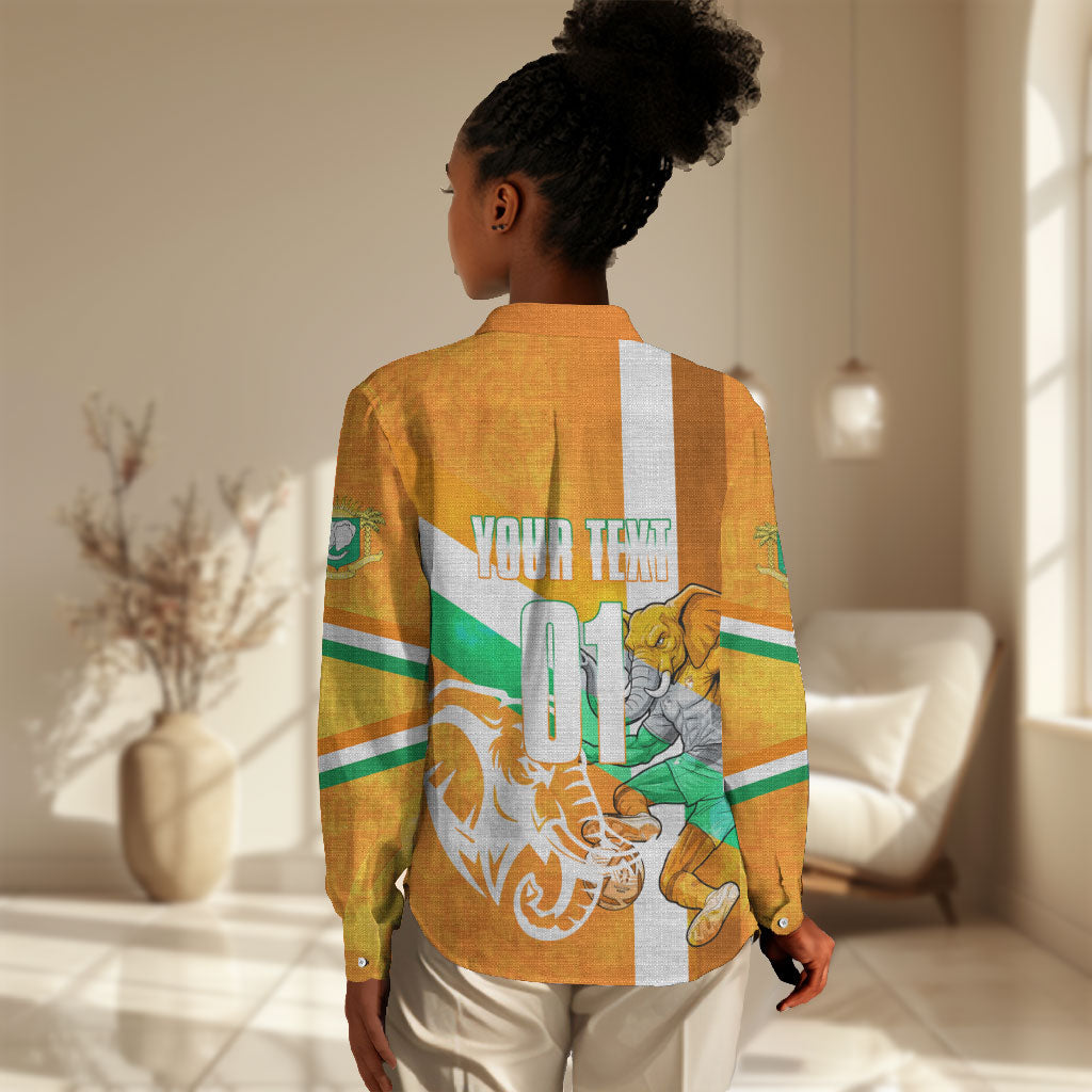 Personalized Ivory Coast Football Women Casual Shirt Elephant Mascot Flag - Comic Style Graphic