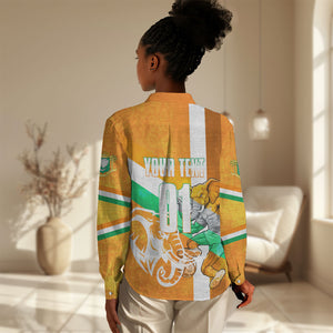 Personalized Ivory Coast Football Women Casual Shirt Elephant Mascot Flag - Comic Style Graphic