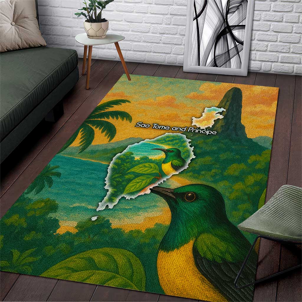 Sao Tome and Principe Area Rug Tropical Island Bird and Cocoa Forest - African Pride