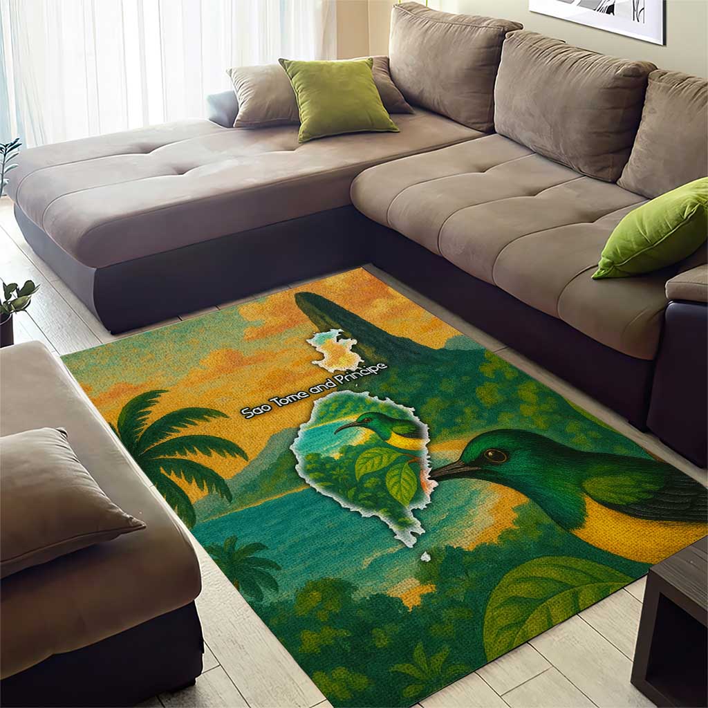 Sao Tome and Principe Area Rug Tropical Island Bird and Cocoa Forest - African Pride