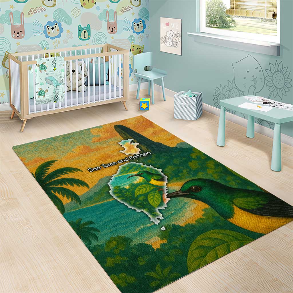 Sao Tome and Principe Area Rug Tropical Island Bird and Cocoa Forest - African Pride