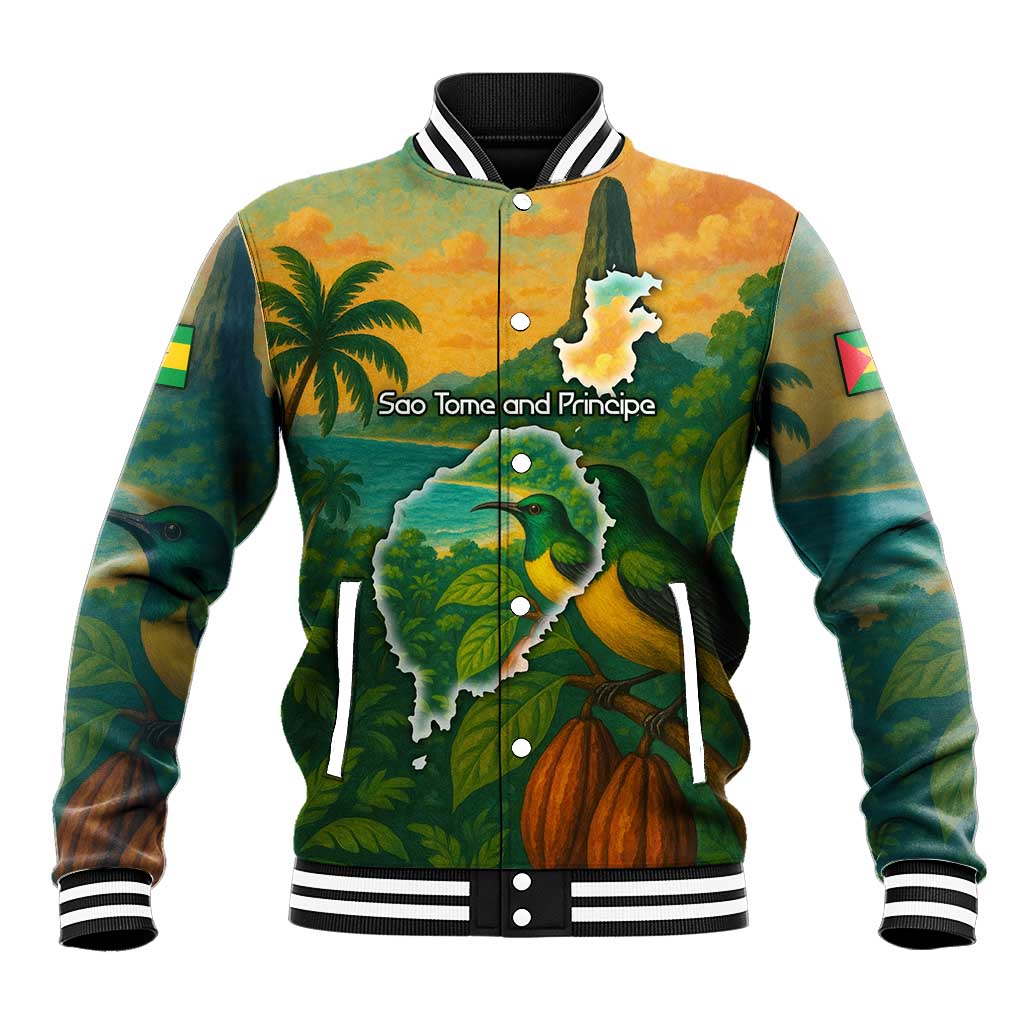 Sao Tome and Principe Baseball Jacket Tropical Island Bird and Cocoa Forest - African Pride