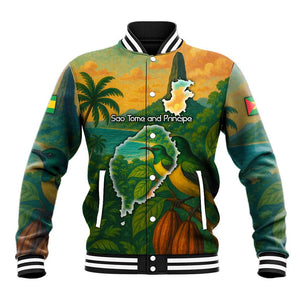 Sao Tome and Principe Baseball Jacket Tropical Island Bird and Cocoa Forest - African Pride