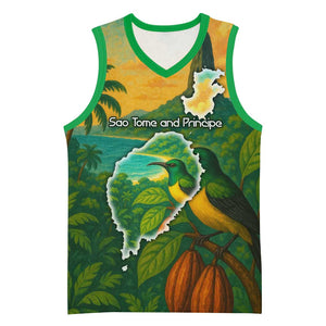 Sao Tome and Principe Basketball Jersey Tropical Island Bird and Cocoa Forest - African Pride