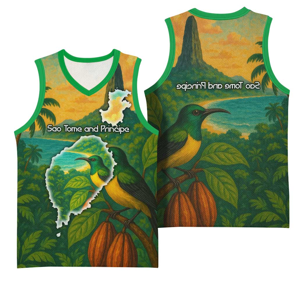 Sao Tome and Principe Basketball Jersey Tropical Island Bird and Cocoa Forest - African Pride