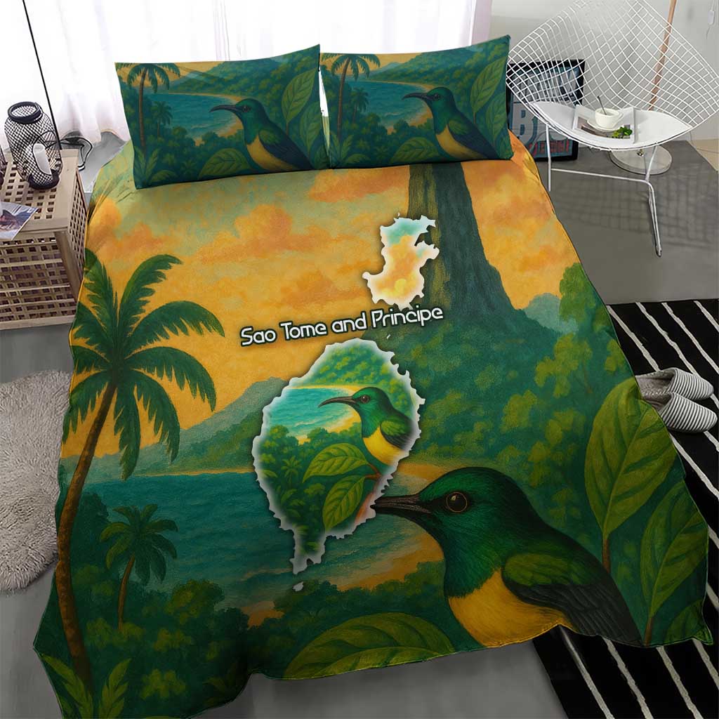 Sao Tome and Principe Bedding Set Tropical Island Bird and Cocoa Forest - African Pride