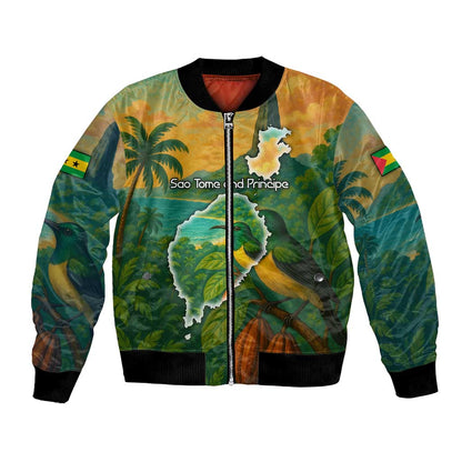 Sao Tome and Principe Bomber Jacket Tropical Island Bird and Cocoa Forest - African Pride