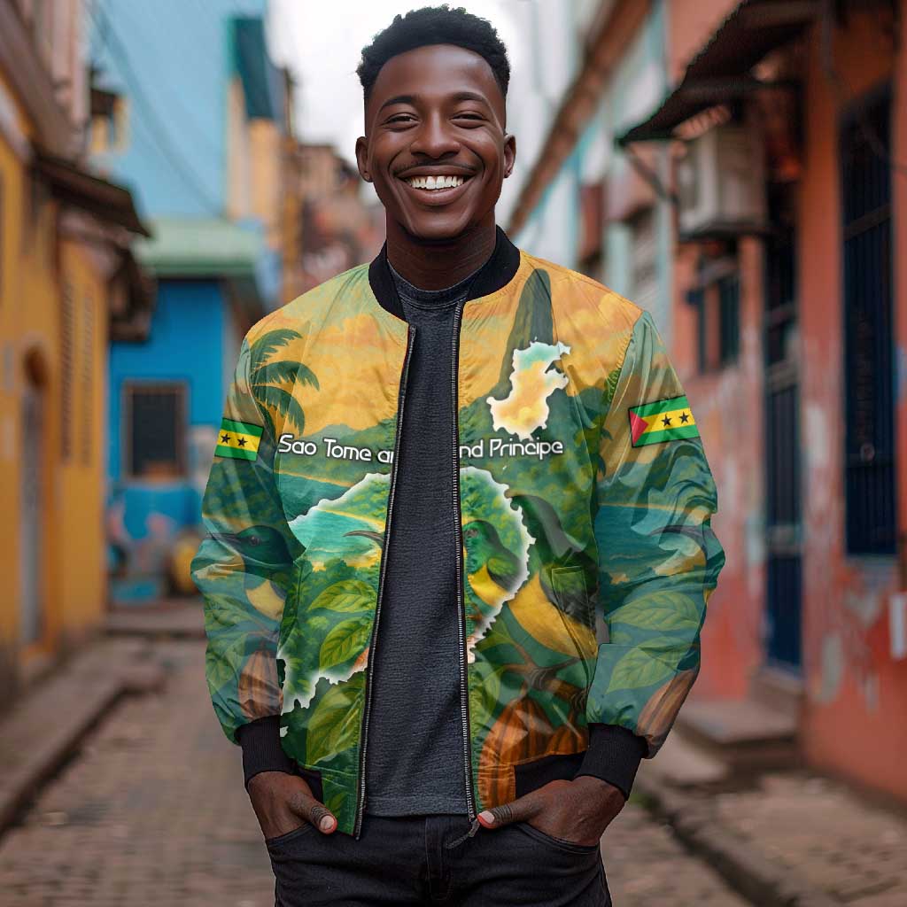 Sao Tome and Principe Bomber Jacket Tropical Island Bird and Cocoa Forest - African Pride