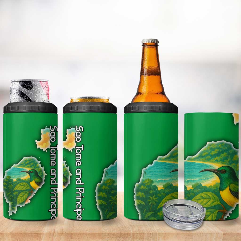 Sao Tome and Principe 4 in 1 Can Cooler Tumbler Tropical Island Bird and Cocoa Forest - African Pride