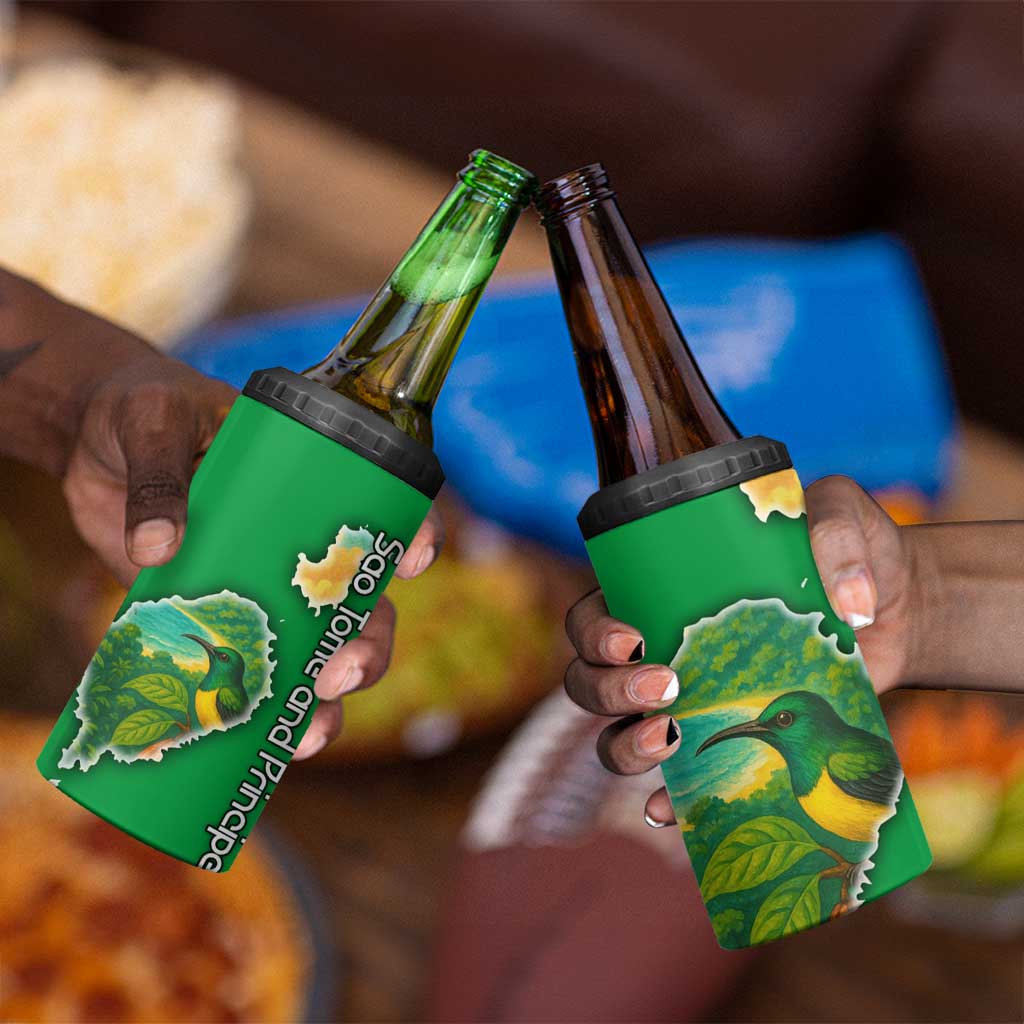 Sao Tome and Principe 4 in 1 Can Cooler Tumbler Tropical Island Bird and Cocoa Forest - African Pride