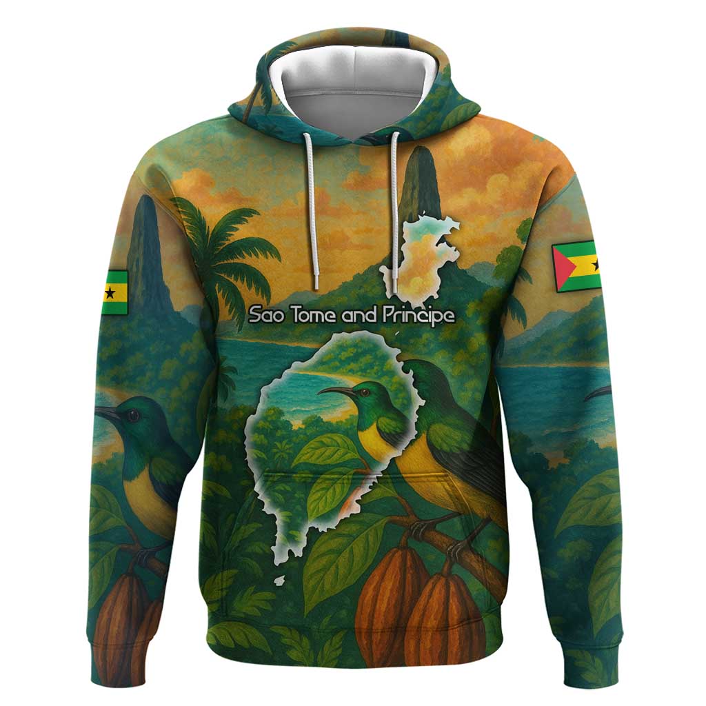 Sao Tome and Principe Hoodie Tropical Island Bird and Cocoa Forest - African Pride
