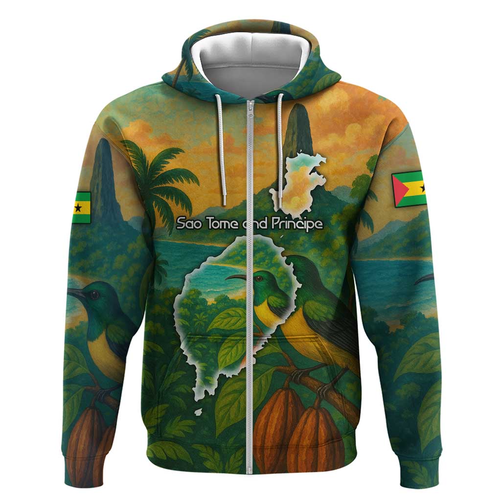 Sao Tome and Principe Hoodie Tropical Island Bird and Cocoa Forest - African Pride