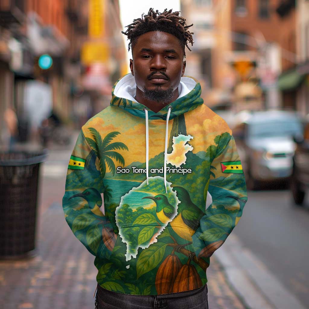 Sao Tome and Principe Hoodie Tropical Island Bird and Cocoa Forest - African Pride
