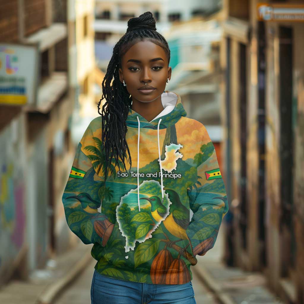 Sao Tome and Principe Hoodie Tropical Island Bird and Cocoa Forest - African Pride