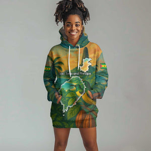 Sao Tome and Principe Hoodie Dress Tropical Island Bird and Cocoa Forest - African Pride