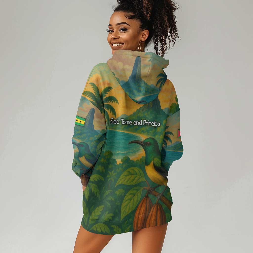 Sao Tome and Principe Hoodie Dress Tropical Island Bird and Cocoa Forest - African Pride
