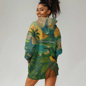 Sao Tome and Principe Hoodie Dress Tropical Island Bird and Cocoa Forest - African Pride