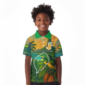 Sao Tome and Principe Kid Polo Shirt Tropical Island Bird and Cocoa Forest - African Pride